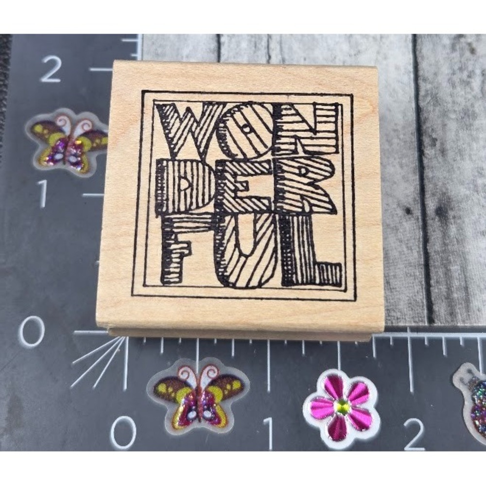Rubber Moon Wonderful Funky Print Block Rubber Stamp Wood #J110